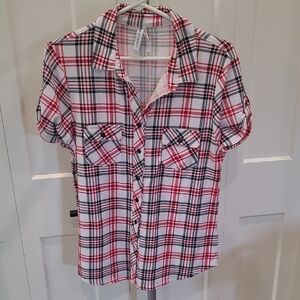 Red and Black Plaid Button-Up Shirt